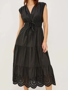 Rails Lucia Black Eyelet Dress size XS $268 Tiered Midi